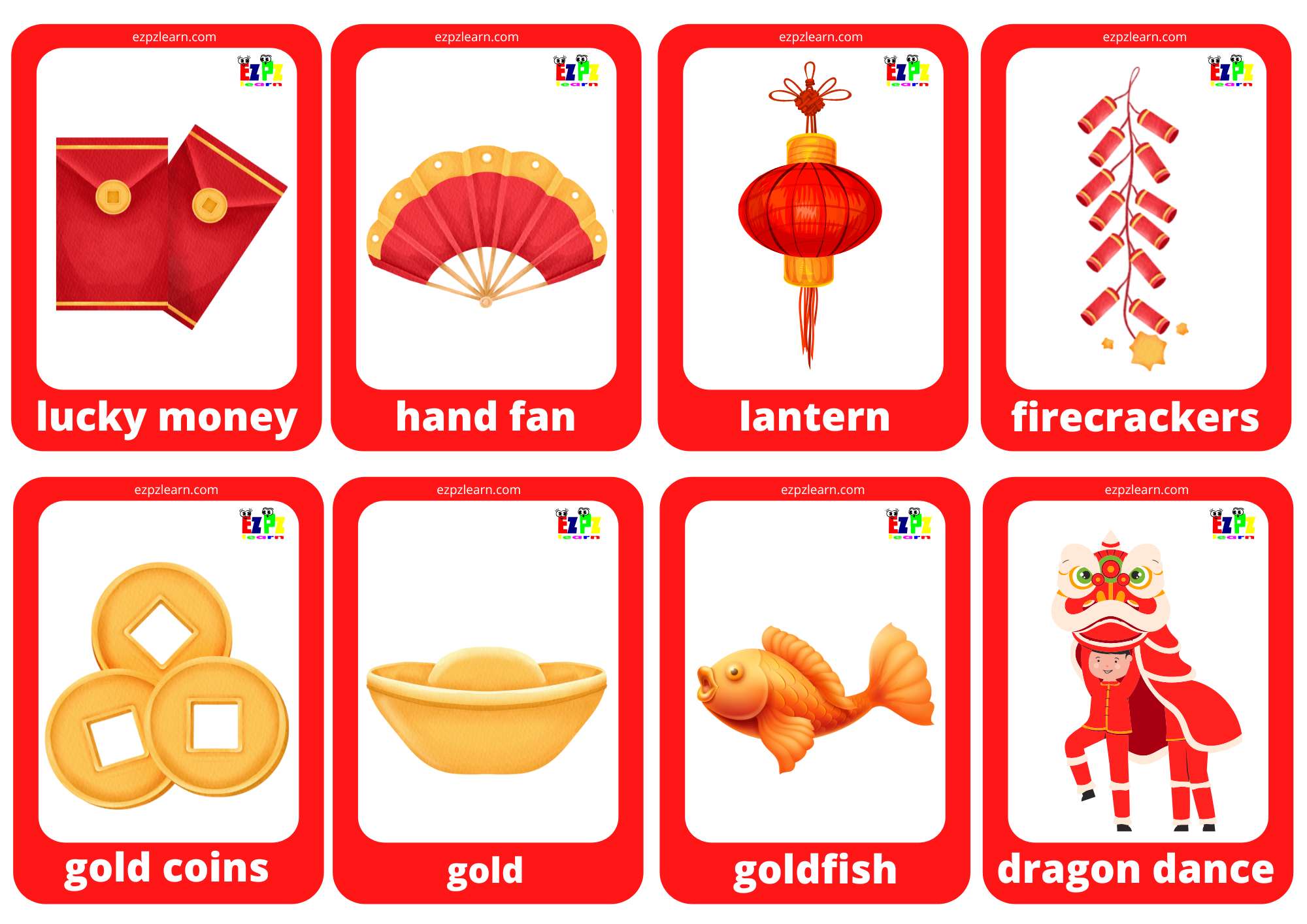 Lunar (Chinese) New Year Mini Cards Free PDF Download 